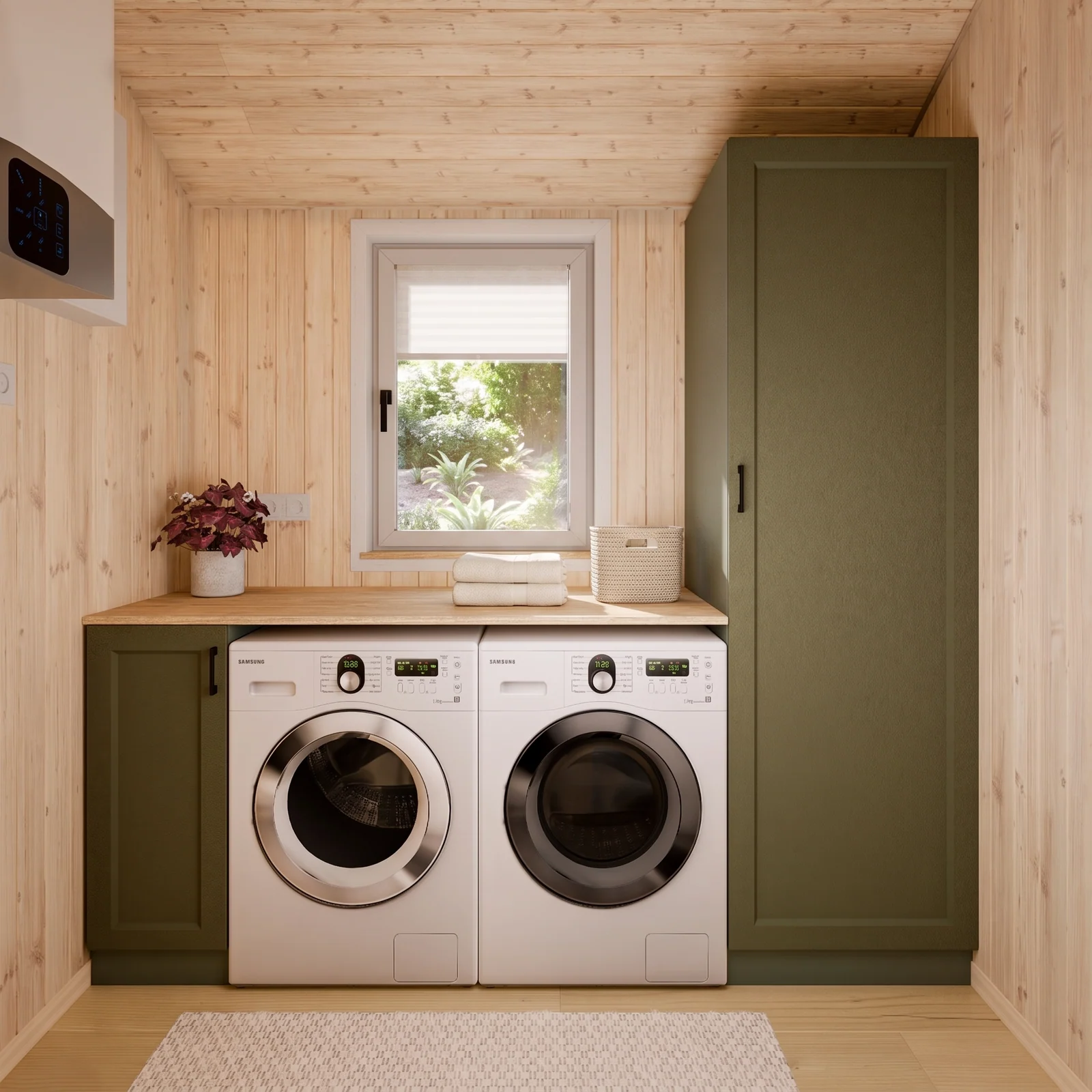 Visualisierter Hauswirtschaftsraum im Evergreen XL mit Waschmaschine und Trockner